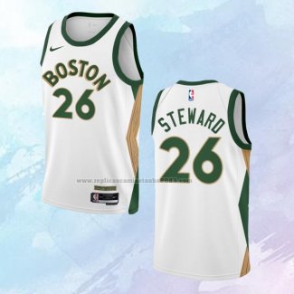 Camiseta Boston Celtics DJ Steward NO 26 Ciudad 2023-24 Blanco