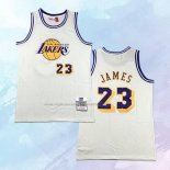 Camiseta Los Angeles Lakers Lebron James NO 23 Mitchell & Ness Chainstitch Crema