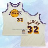 Camiseta Los Angeles Lakers Magic Johnson NO 32 Mitchell & Ness Chainstitch Crema