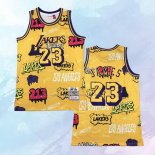 Camiseta Los Angeles Lakers LeBron James NO 23 Slap Sticker Mitchell & Ness 2018-19 Amarillo