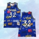 Camiseta Orlando Magic Shaquille O'Neal NO 32 Slap Sticker Mitchell & Ness 1994-95 Azul