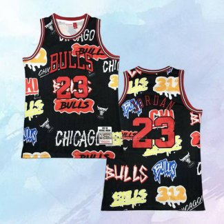 Camiseta Chicago Bulls Michael Jordan NO 23 Slap Sticker Mitchell & Ness 1997-98 Negro