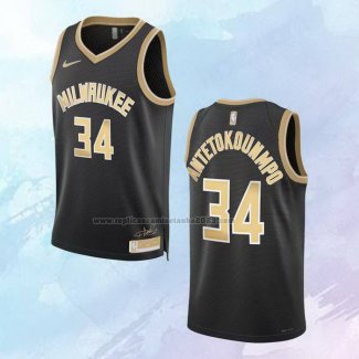 Camiseta Milwaukee Bucks Giannis Antetokounmpo NO 34 Select Series Oro Negro