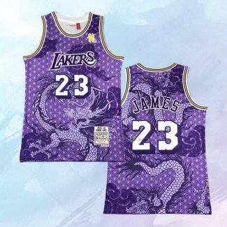 Camiseta Los Angeles Lakers Lebron James NO 23 Asian Heritage Throwback 2018-19 Violeta