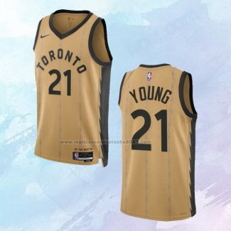 Camiseta Toronto Raptors Thaddeus Young NO 21 Ciudad 2023-24 Oro